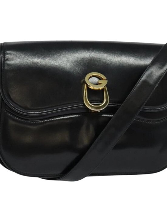 Gucci Handbags - GUCCI Shoulder Bag Leather Black Gold Auth ep8582